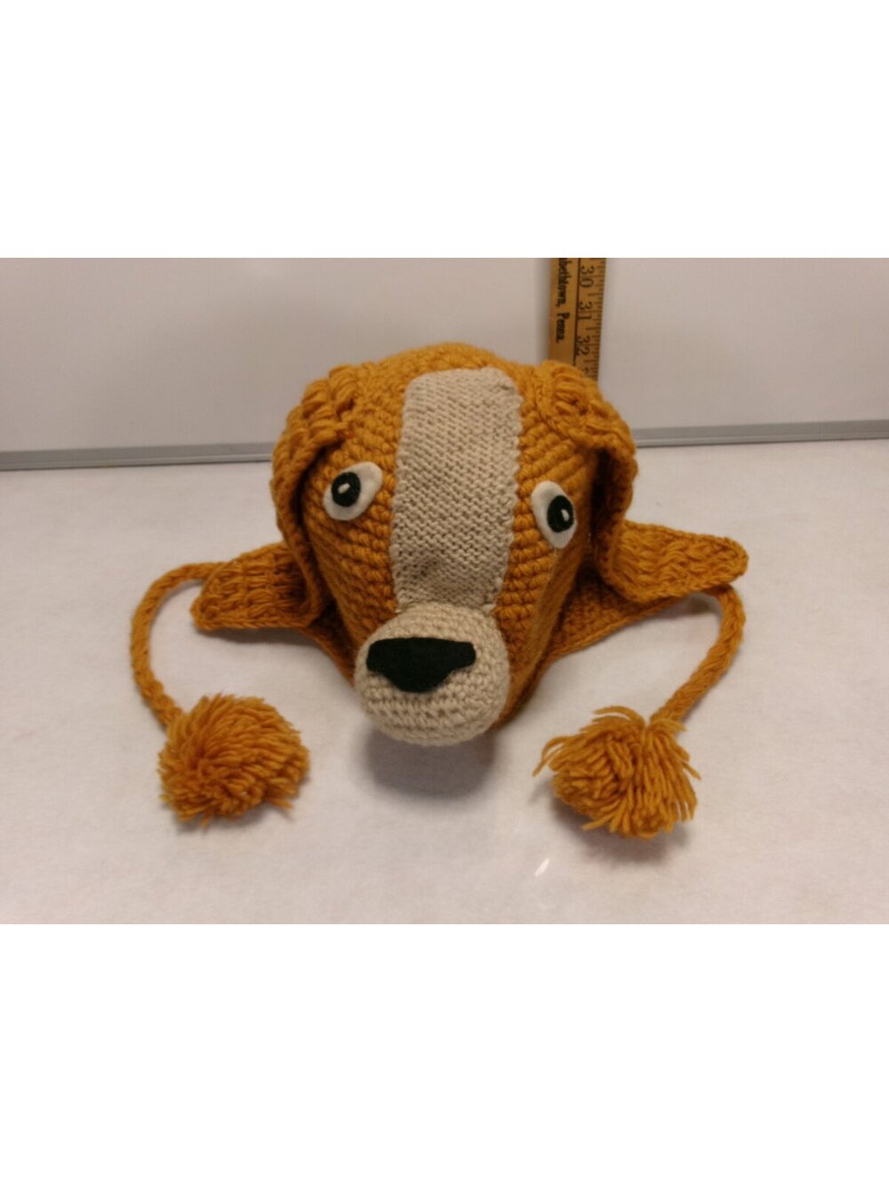Hand Knit Wool Dog Hat Ear Flaps Fleece Lined Pom Poms Nepal